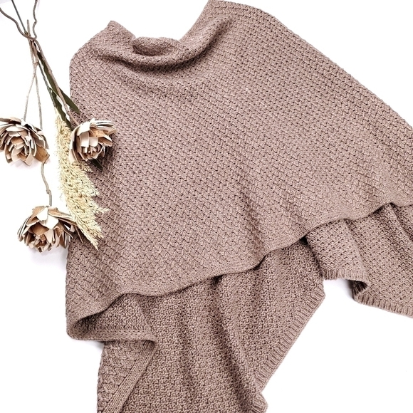 J. JILL Brown Cotton Wool Blend Knit Poncho Wrap Onesize - Picture 2 of 13